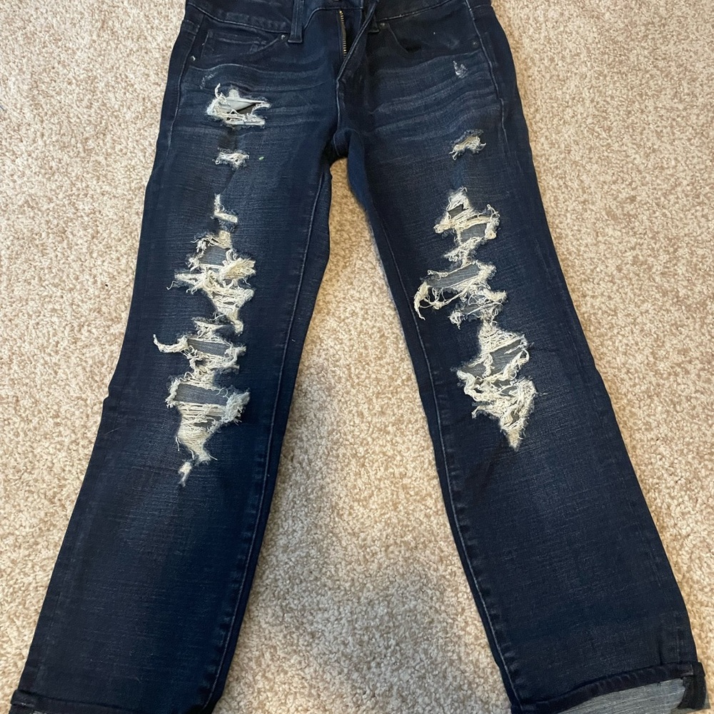 American Eagle Outfitters Dark Blue Distressed Capris
